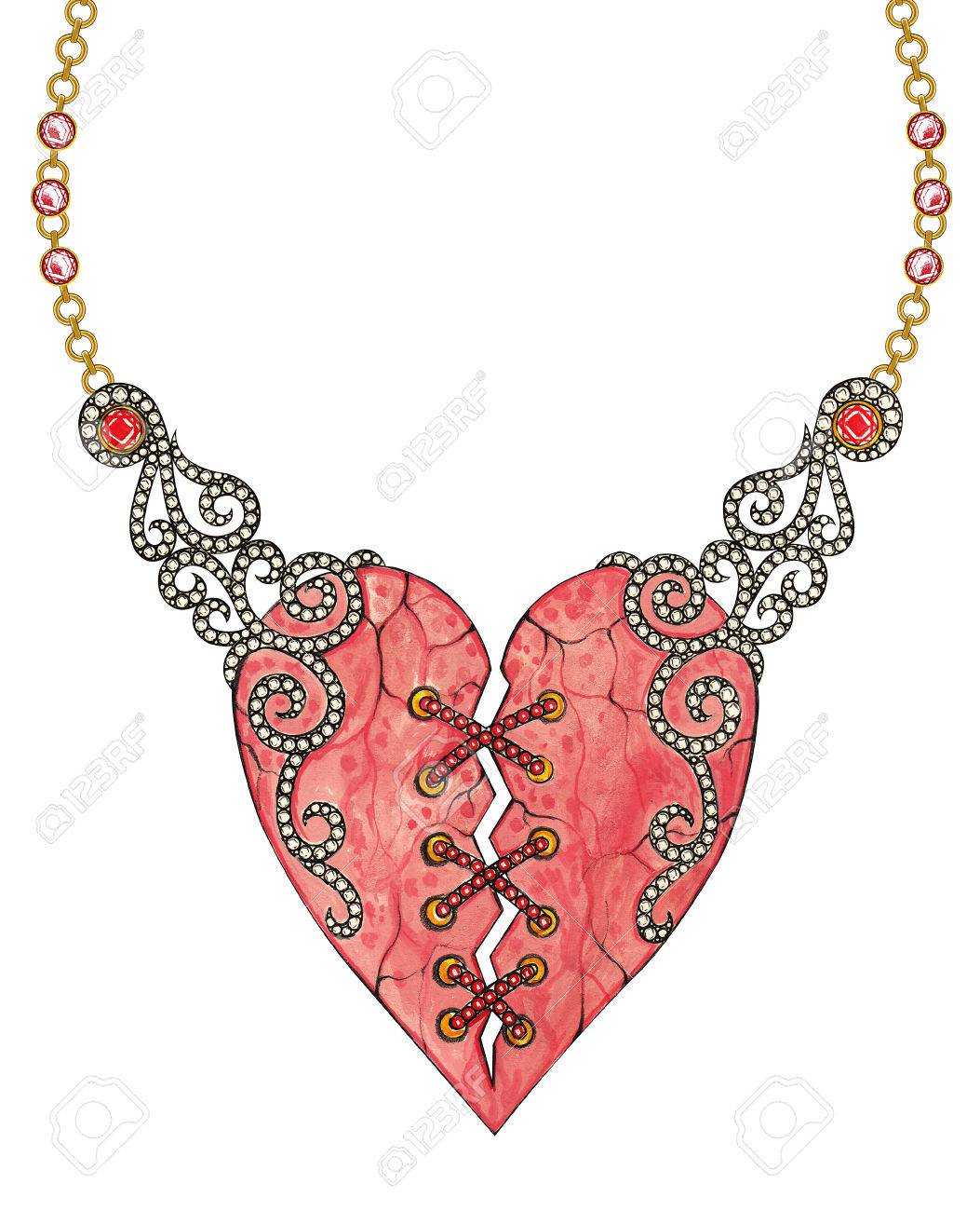 1053x1300 Jewelry Design Art Mix Vintage Heart Necklace. Hand Drawing