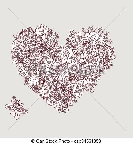 435x470 Mehndi Vintage Heart Shape Clipart Vector