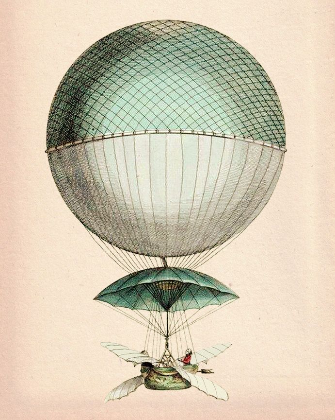 691x864 Vintage Hot Air Balloon 8x10 Vaisseau Volant Art Print Digital