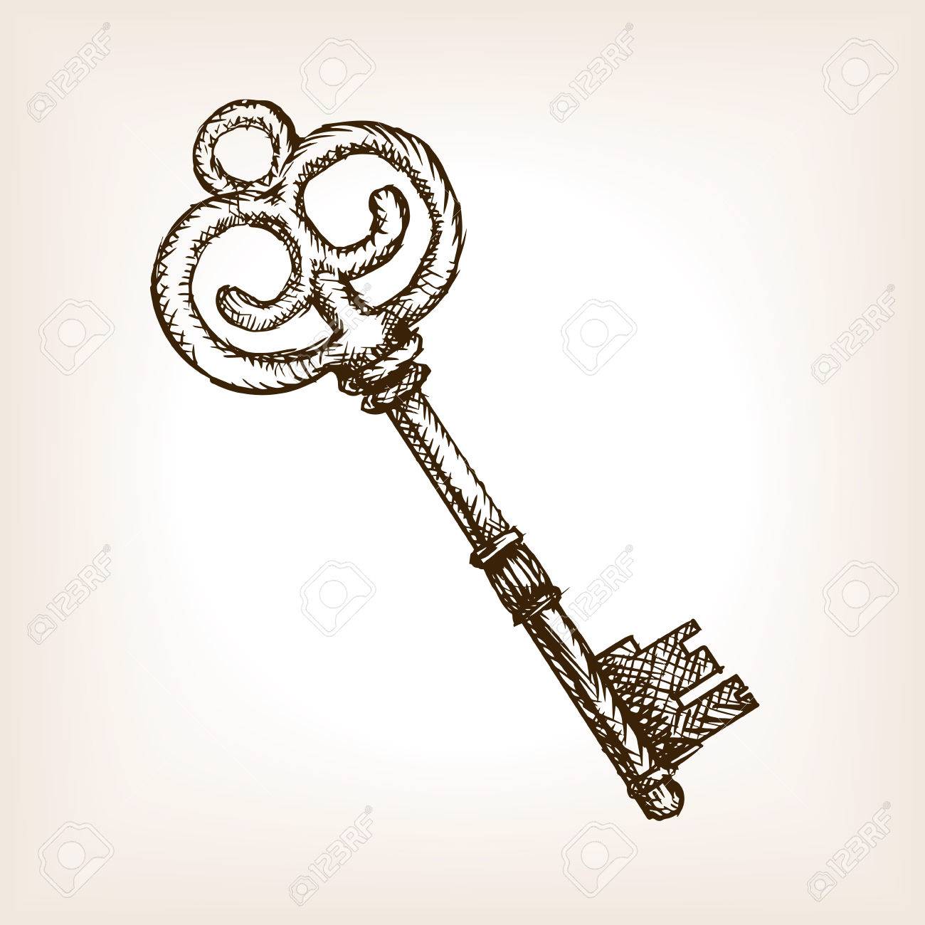 1300x1300 Vintage Key Sketch Style Vector Illustration. Old Engraving