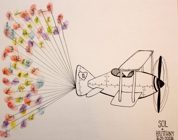 570x449 Hand Drawn Ink Guest Book Art Vintage Airplane 2 By Dovdesigns