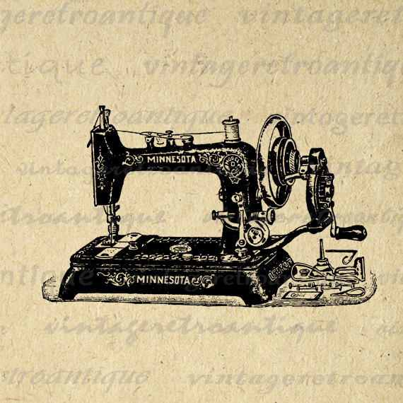 570x570 Digital Printable Antique Sewing Machine Graphic Illustration