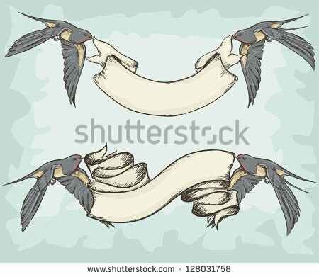 450x391 Vintage Sparrow Banner Animal Drawingspictures