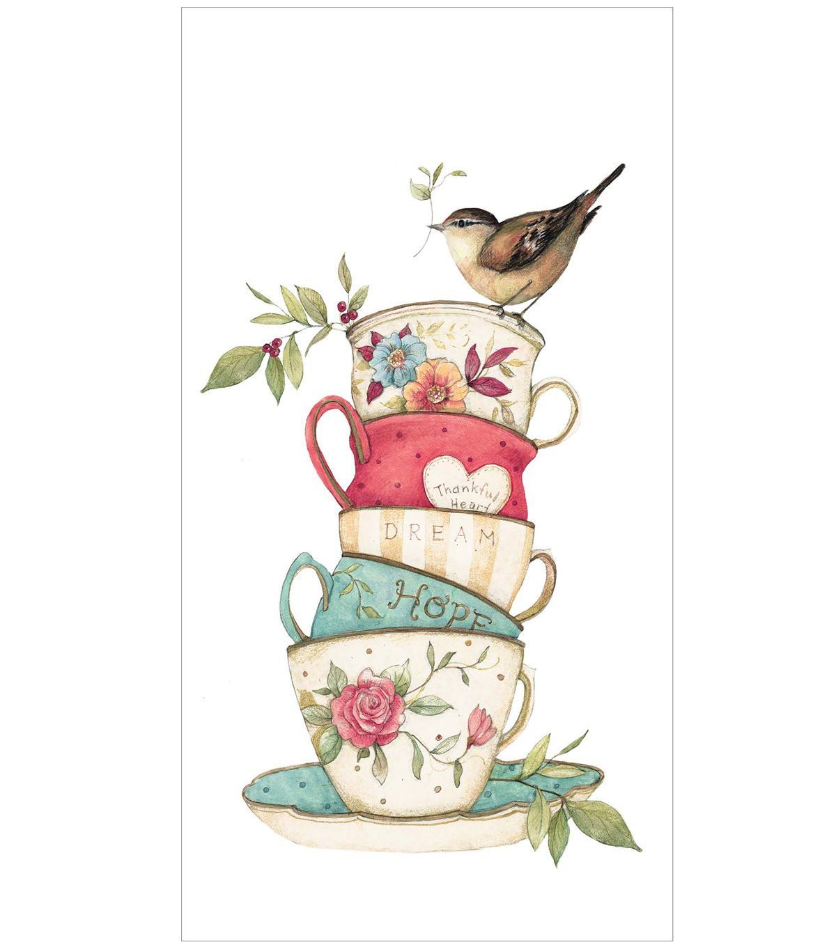 1200x1360 Susan Winget Stacked Tea Cup Flour Sack Hand Towel Art