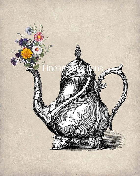 570x713 Vintage Teapot With Flowers Print. Very Cute. For The Home