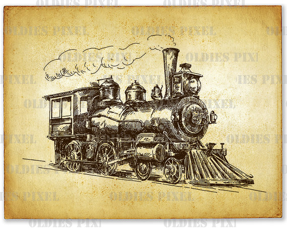 570x452 Vintage Train Line Art Illustration Hand Drawing Digi Image