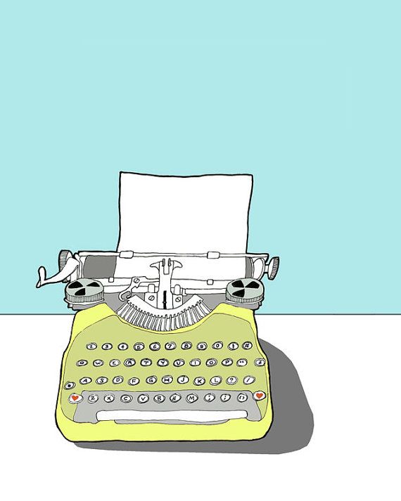 570x713 Drawing Vintage Typewriter Yellow Blue Home By Paperandcanvas