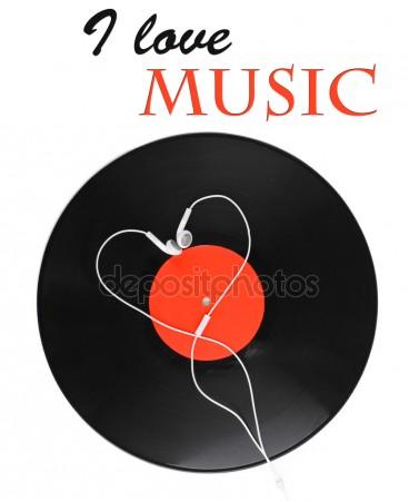 377x450 Watercolor Drawing Vinyl Record, Microphone And Headphones Stock