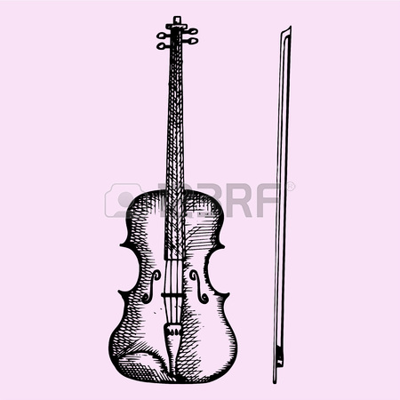 450x450 Vintage Fiddle. Hand Drawn Retro The Violin And Flowers. Vector