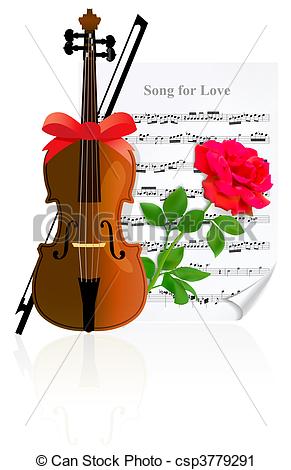 291x470 Violin With Rose On The Of Music Sheet Clipart
