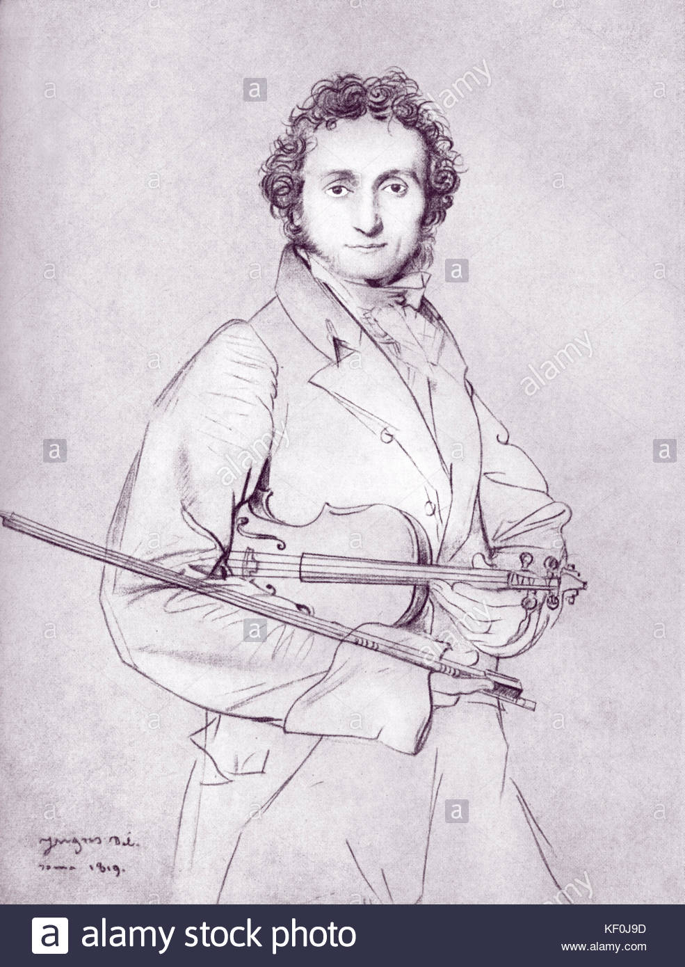 985x1390 Niccolo Paganini With His Violin By Ingres 1819 Pencil Drawing