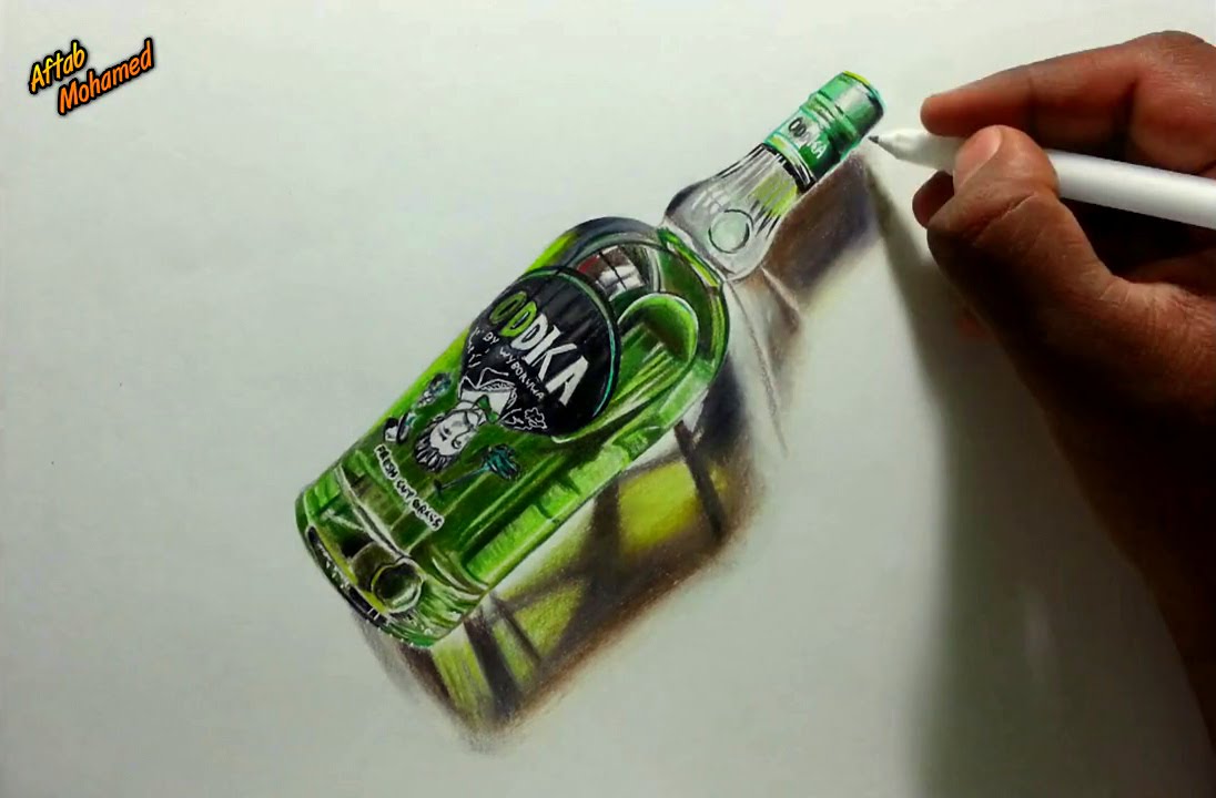 1096x720 Hyperrealistic Drawing Of An Oddka Vodka Bottle!