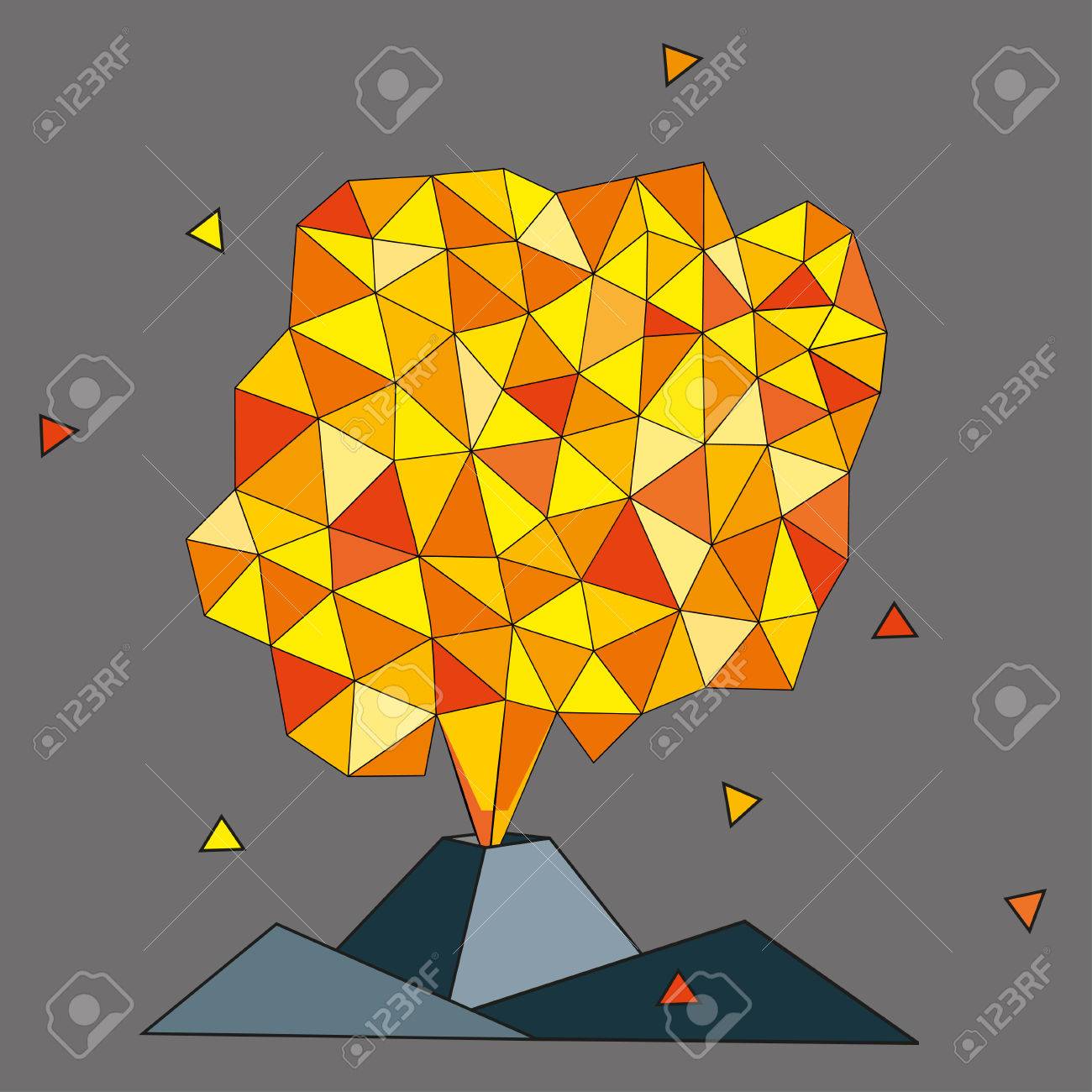 1300x1300 Volcanic Eruption On A Gray Background. Hand Colored Drawing