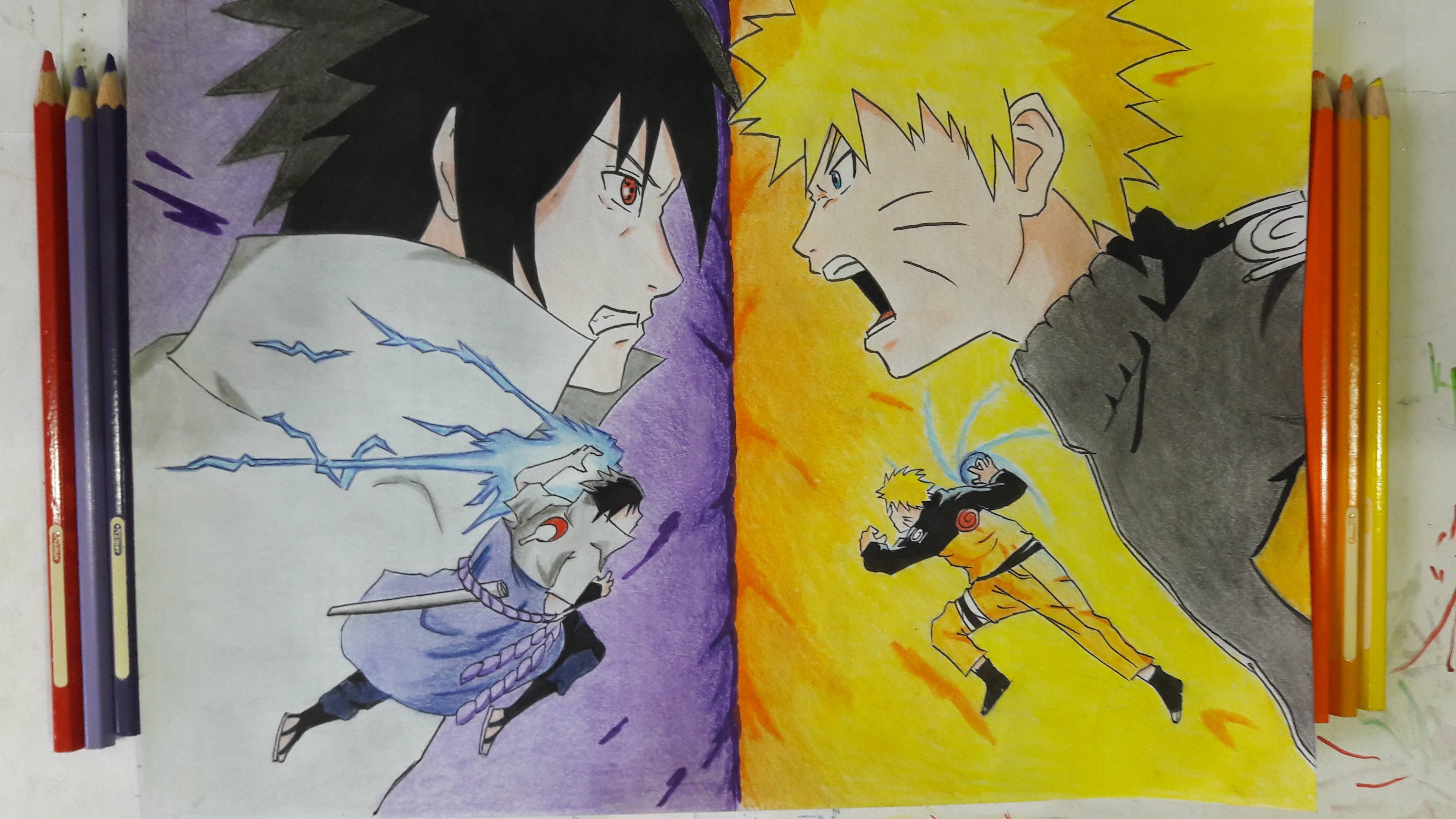 4096x2304 Drawing Naruto Vs Sasuke (Requested)