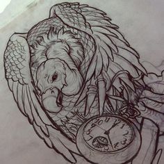 236x236 Wonderful Grey Ink Vulture Tattoo Design Vultures