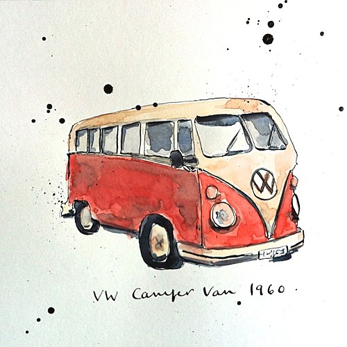 500x500 Vw Camper Van Lr.jpg Watercolor! Vw, Watercolor
