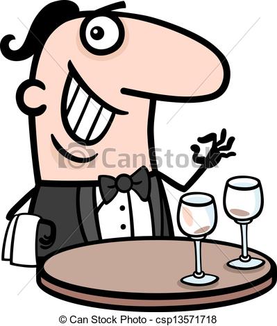 399x470 Waiter In Restaurant Cartoon Illustration. Cartoon Vector Clip