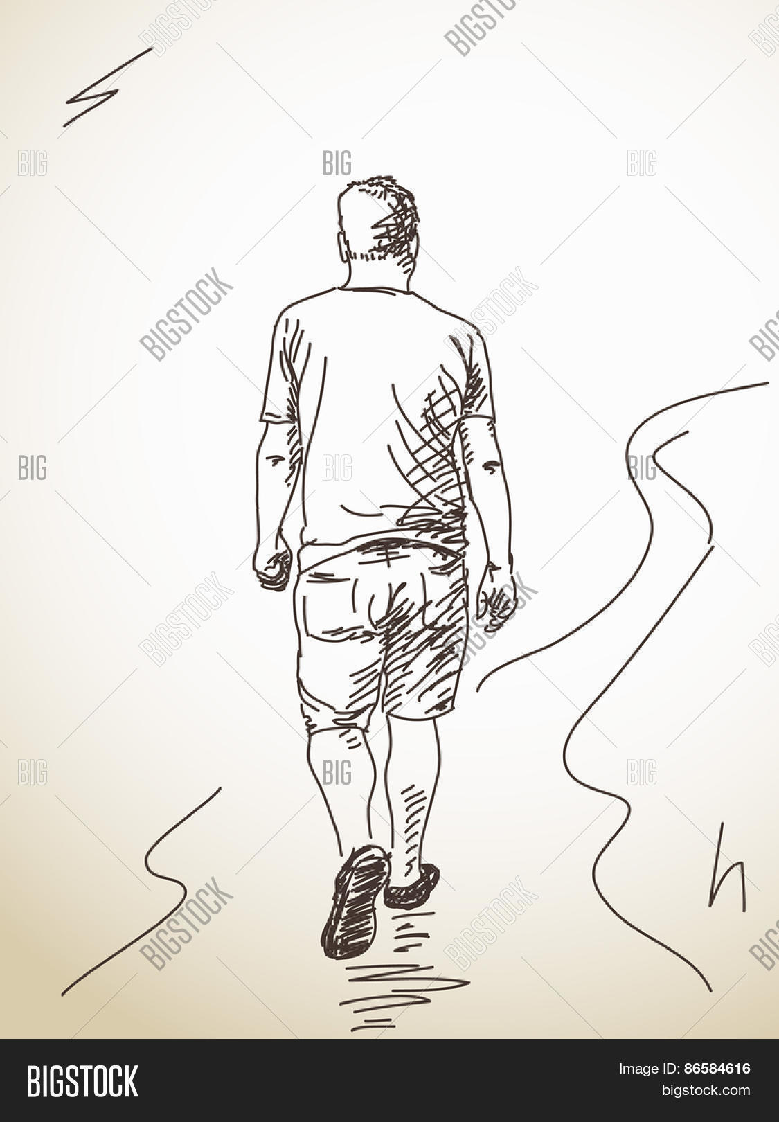 1125x1620 Drawing Of A Man Walking Man And Dog On A Walk Stock Vector. Image