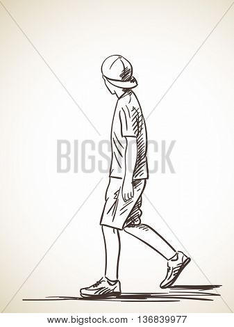 337x470 Sketch Walking Boy Cap, Hand Drawn Vector Amp Photo Bigstock