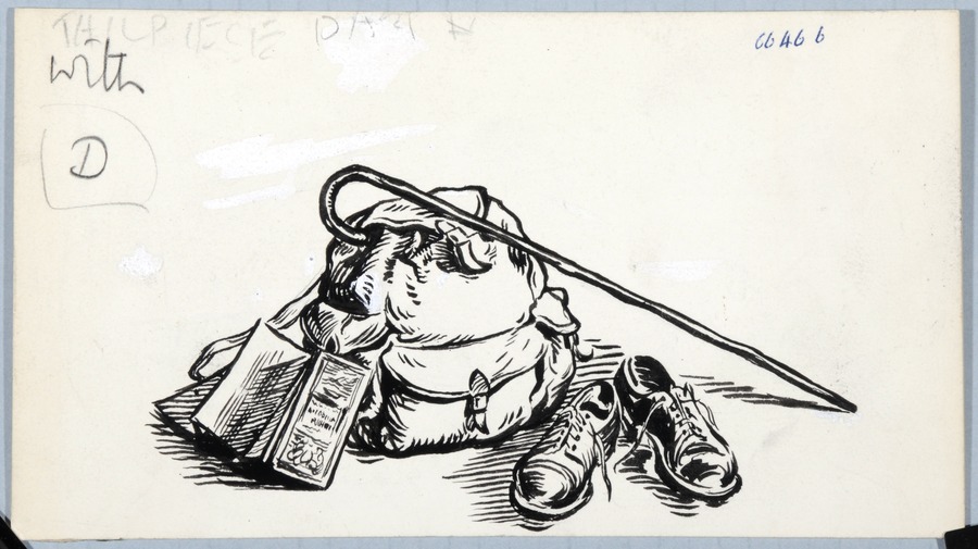 900x505 Knapsack, Walking Shoes, Mapnd Stick. Original Drawing Useds