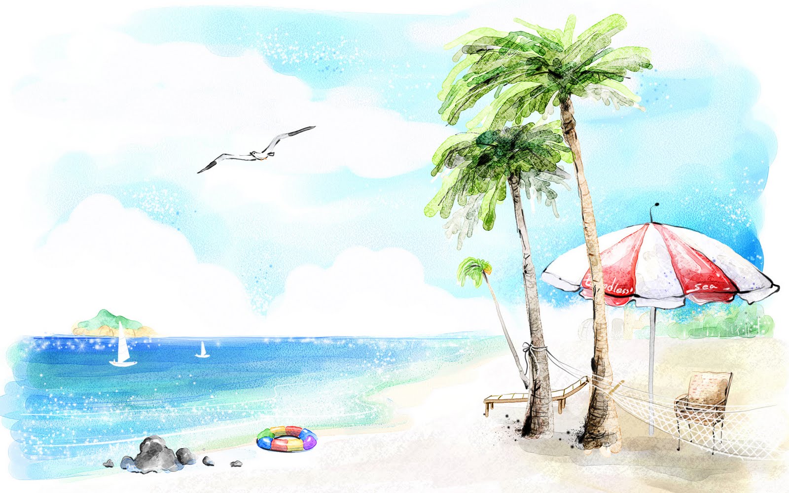 1600x1000 Beach Digitar Art Drawing Wallpaper Pc