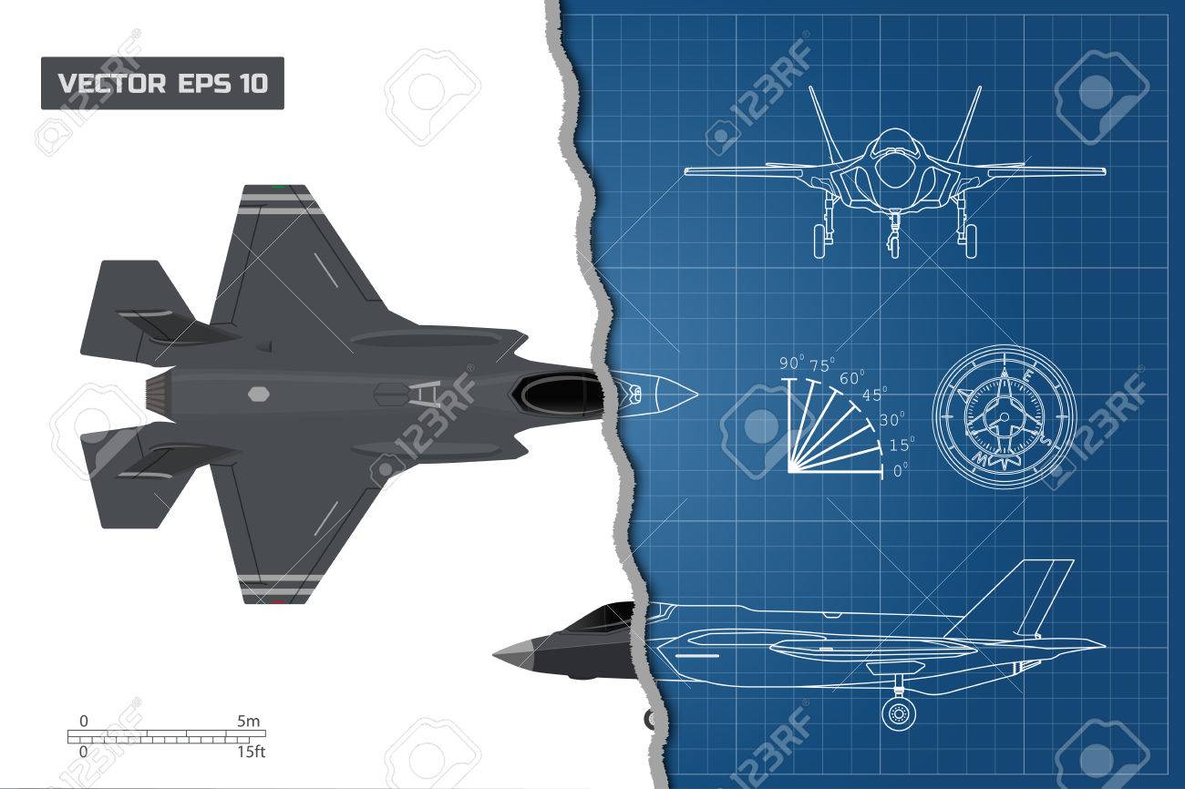 1300x866 Drawing Of Military Aircraft. Industrial Blueprint. Top, Side