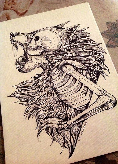 500x693 Skeleton Warewolf Tattoo Sketch Art) Skeletons