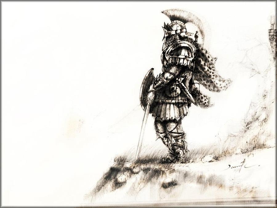 900x675 Warrior Drawing By David Cohen