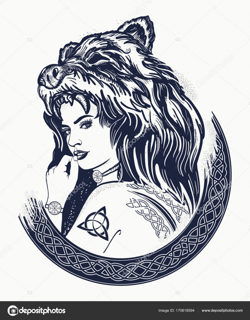803x1024 Warrior Woman Tattoo. Tribal Strong Woman In A Skin Of A Bear