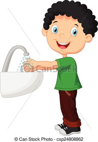 324x470 Vector Illustration Of Cute Cartoon Boy Washing His Hands Clip Art