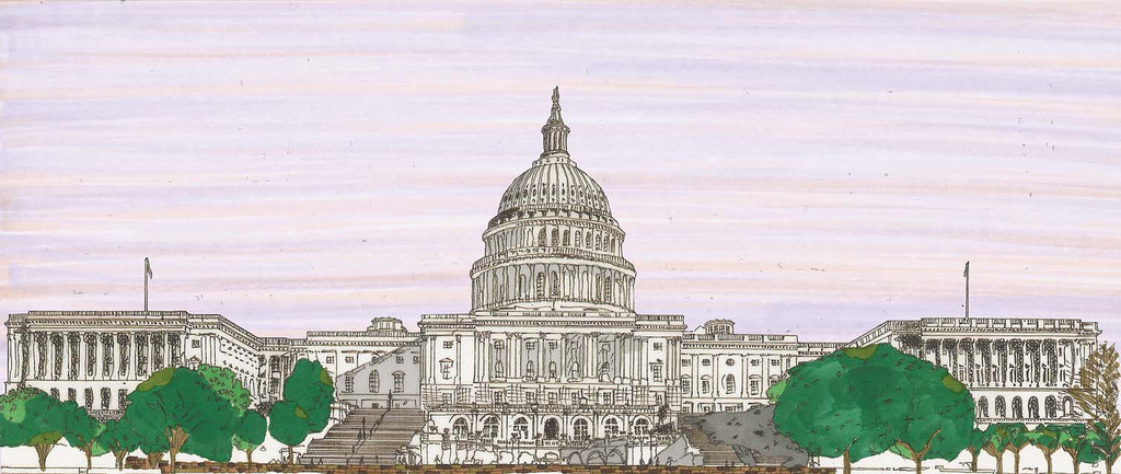 1024x433 Drawing, U.s. Capitol Building, Washington, D.c.