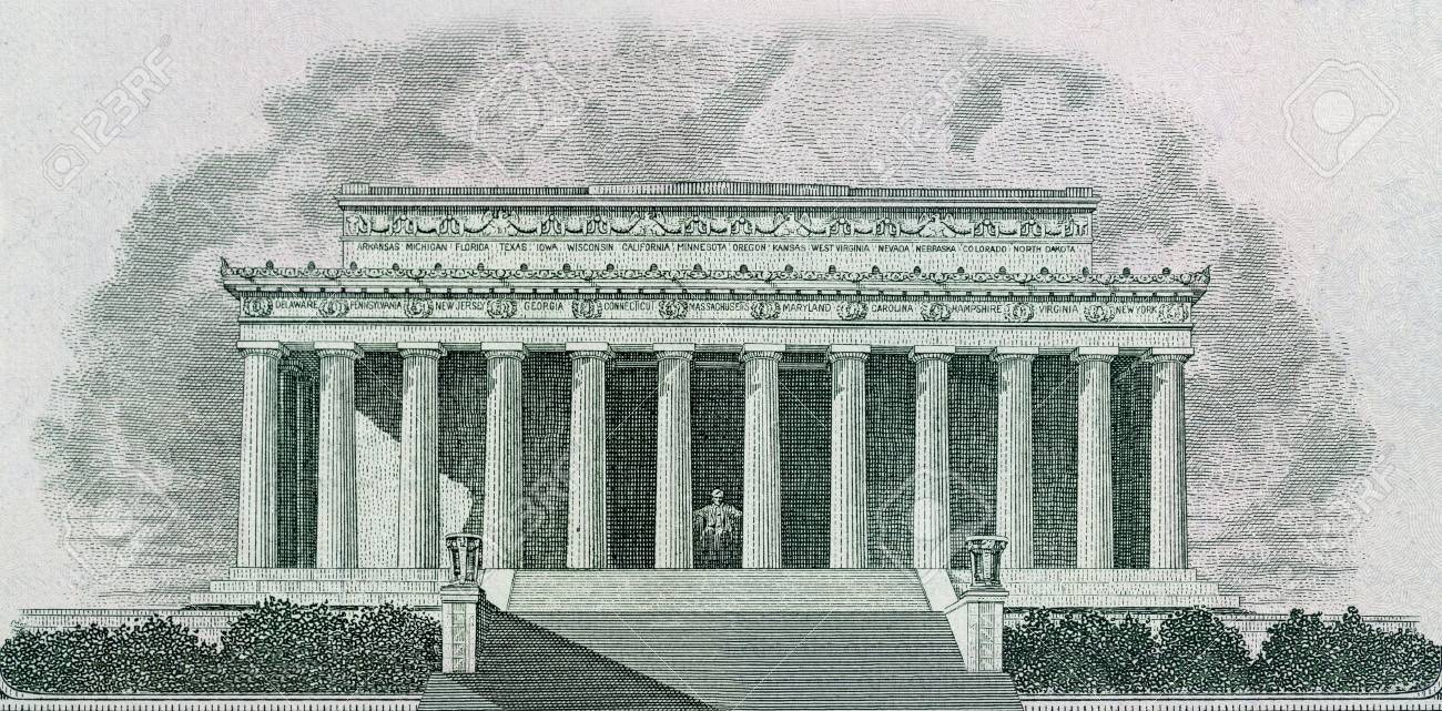 1300x641 Drawing Of Lincoln Memorial In Washington Dc Printed On Banknotes