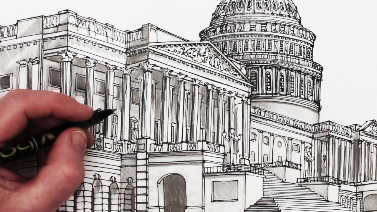 1280x720 How To Draw The Us Capitol Building Time Lapse Drawing
