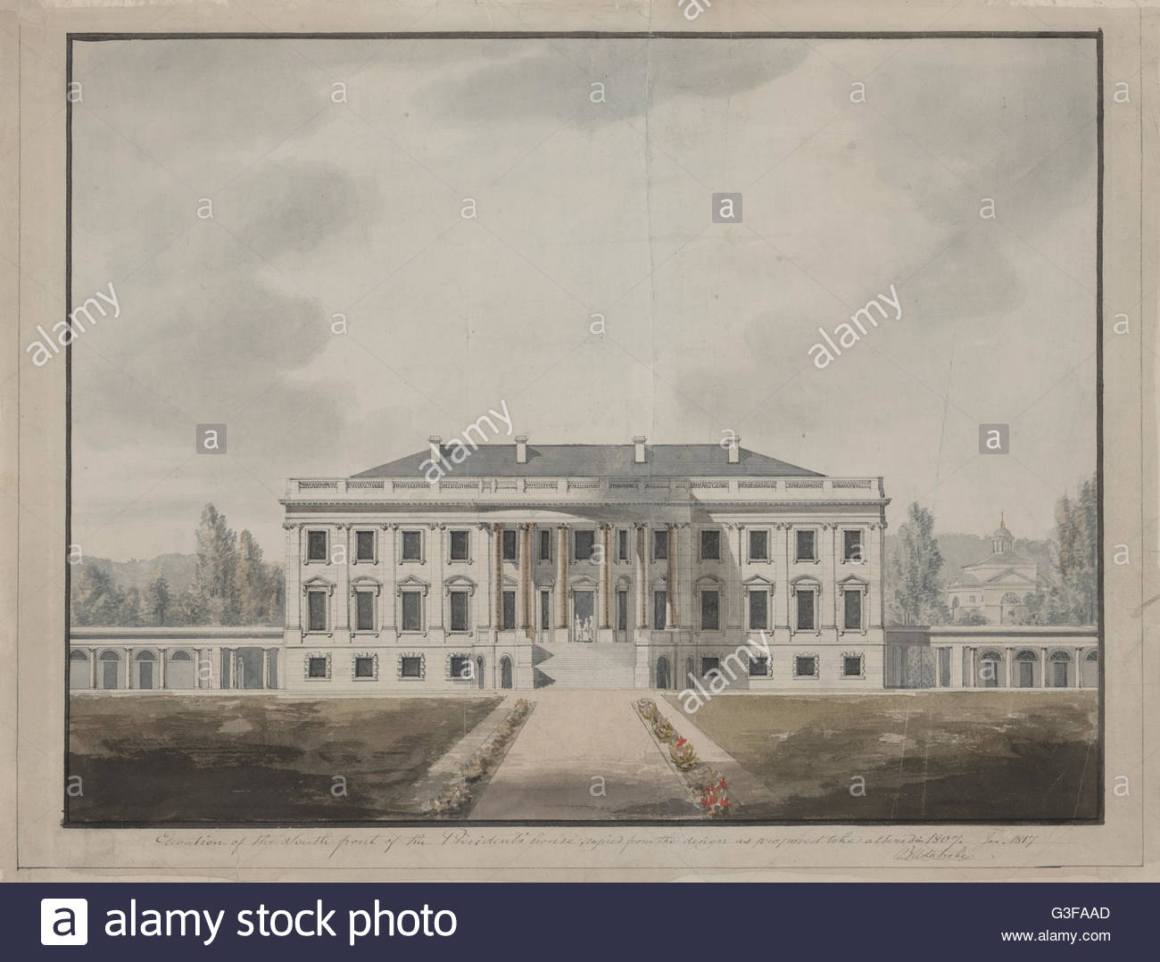 1300x1078 The White House In Washington, Dc, South Front Elevation. Drawing