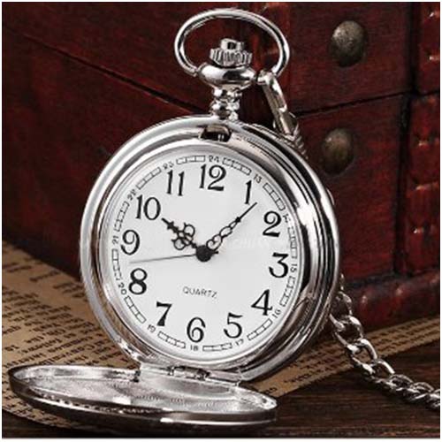 500x500 Quartz Pocket Watch, Analog, Silver Case, With Flower Drawing