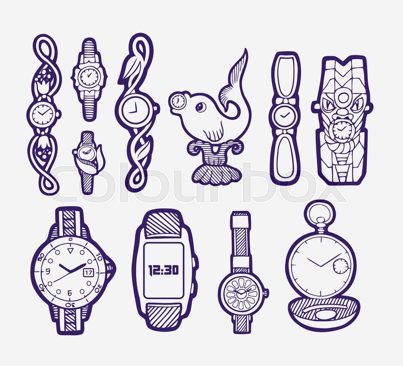 800x728 Watches Hand Drawing Icon. Sketch Style Of Variant Watches. Good