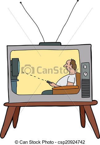 324x470 Lazy Man Watching Tv. Cartoon Television Showing Man Using Eps