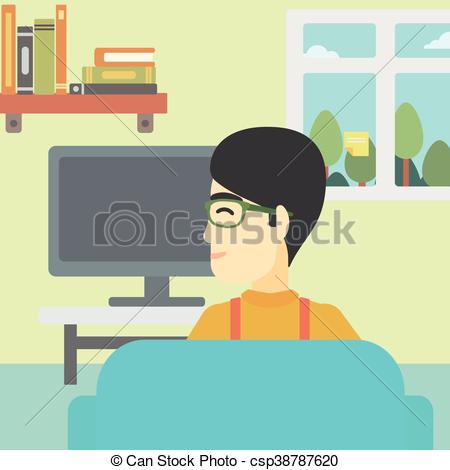 450x470 Man Watching Tv. An Asian Young Man Sitting On The Couch