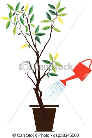 315x470 Plant With Watering Can And Water Drops Vector Clipart