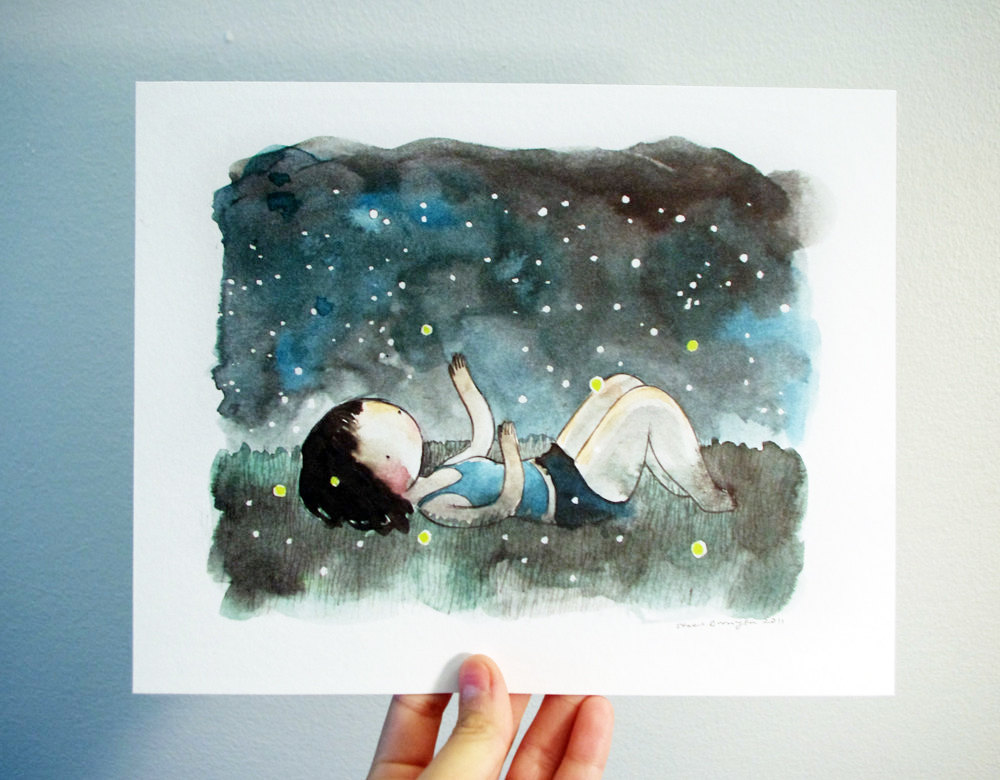 1000x780 Fireflies 8x10 Print Watercolor Drawingnd Painting