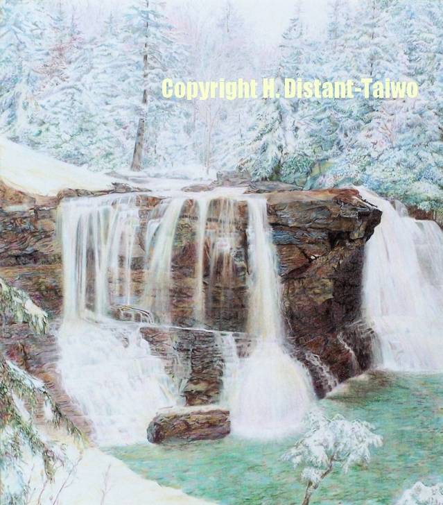 639x728 Waterfall Drawing (Xpost In Color Pencil)