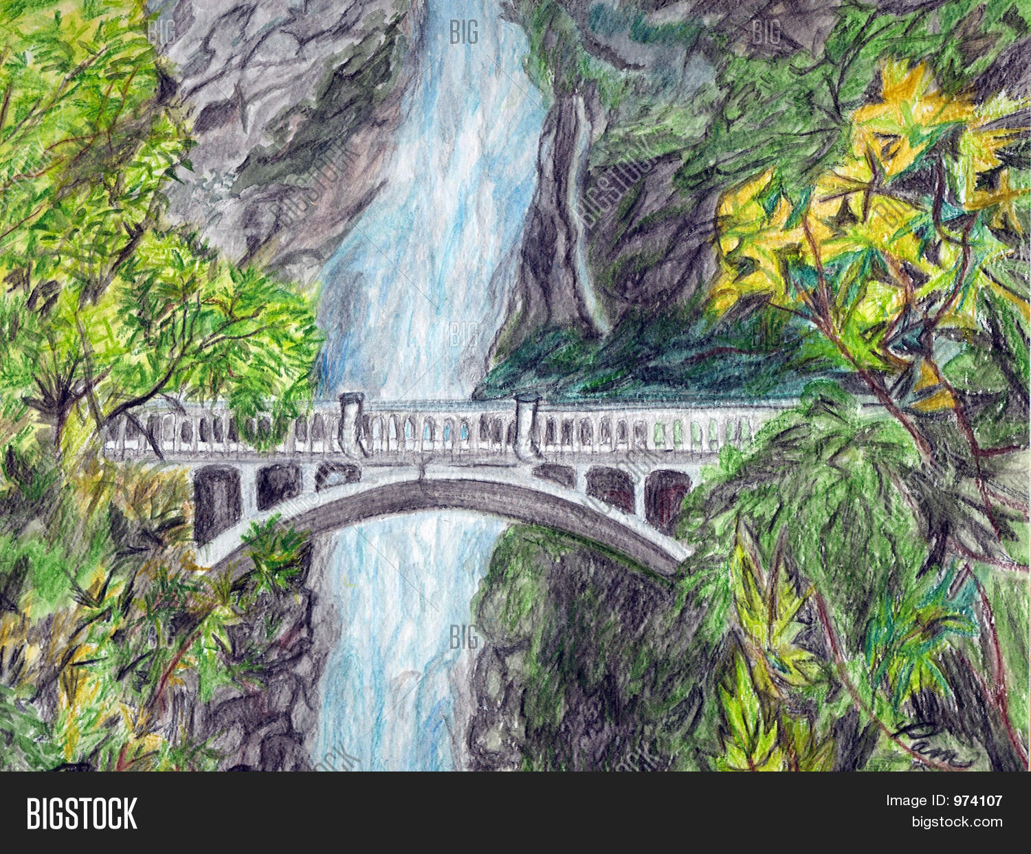1500x1242 Waterfall Drawing Image Amp Photo Bigstock