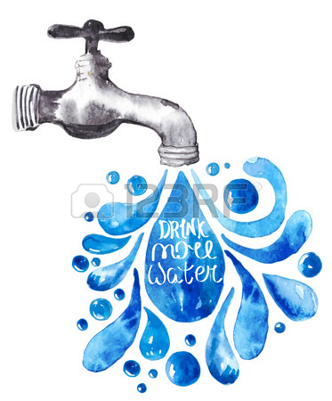 373x450 Watercolor Faucet With Water Drops Over White, Vector Illustration