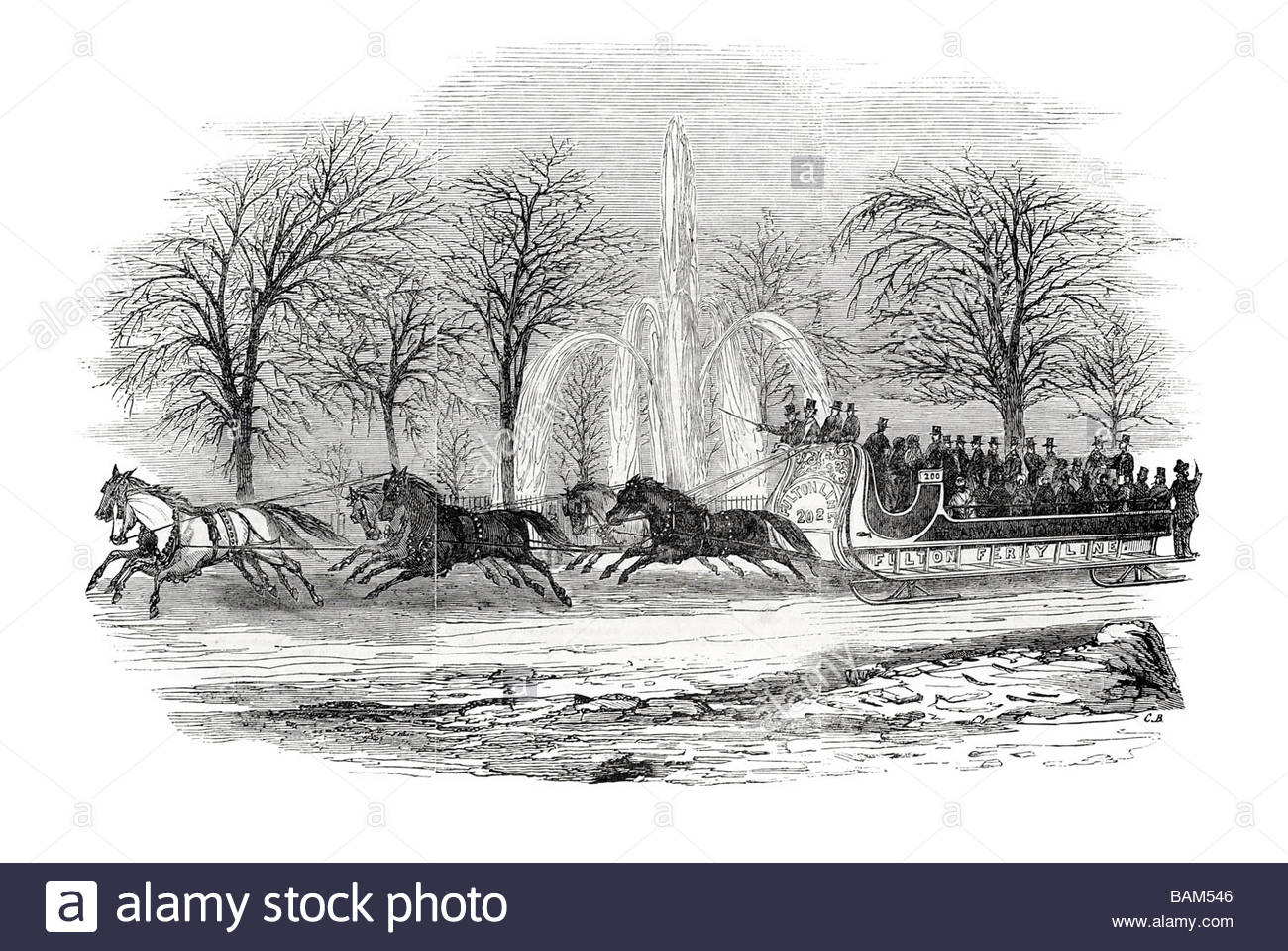 1300x959 Sleighing In New York Horse Snow Winter Park Water Fountain Stock