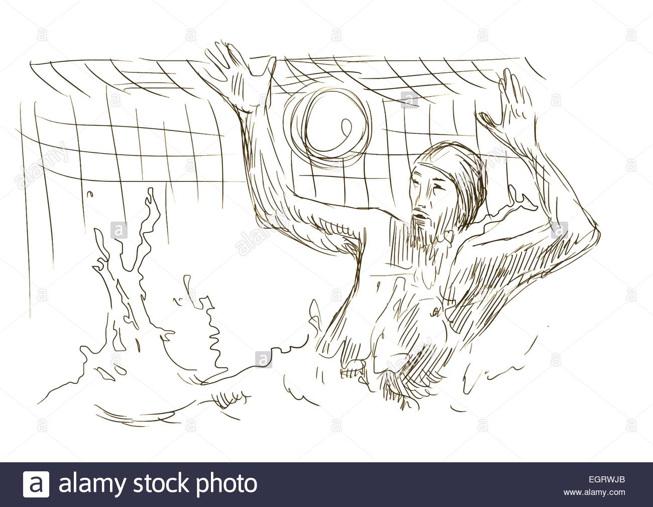 1300x1009 An Hand Drawn Illustration, Water Sports Theme Water Polo Stock