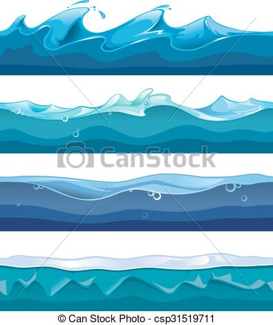 395x470 Seamless Ocean, Sea, Water Waves Vector Backgrounds Set