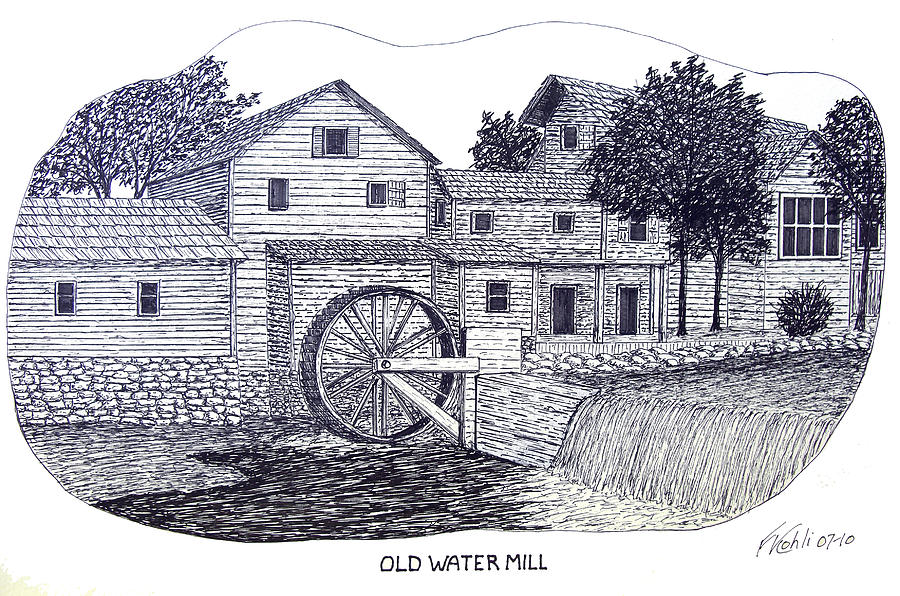 900x596 Old Water Mill Drawing By Frederic Kohli