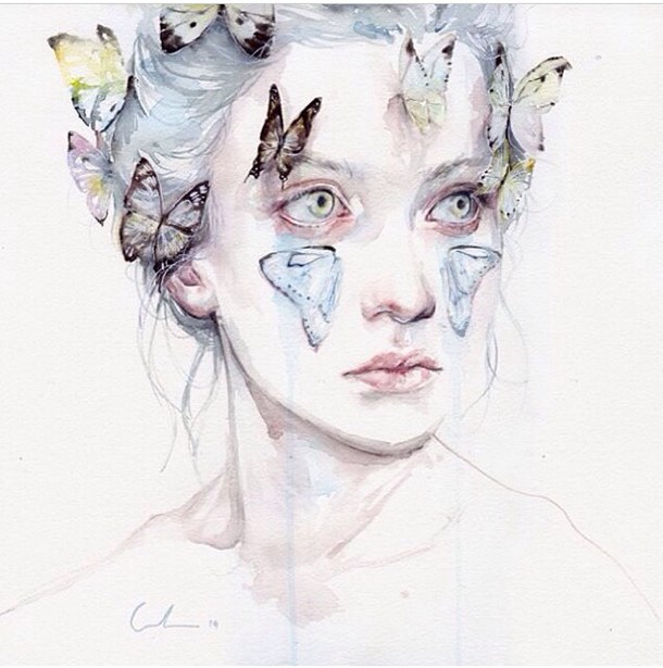 610x615 Art, Artist, Blue, Butterfly, Color, Diy, Draw, Drawing, Girl