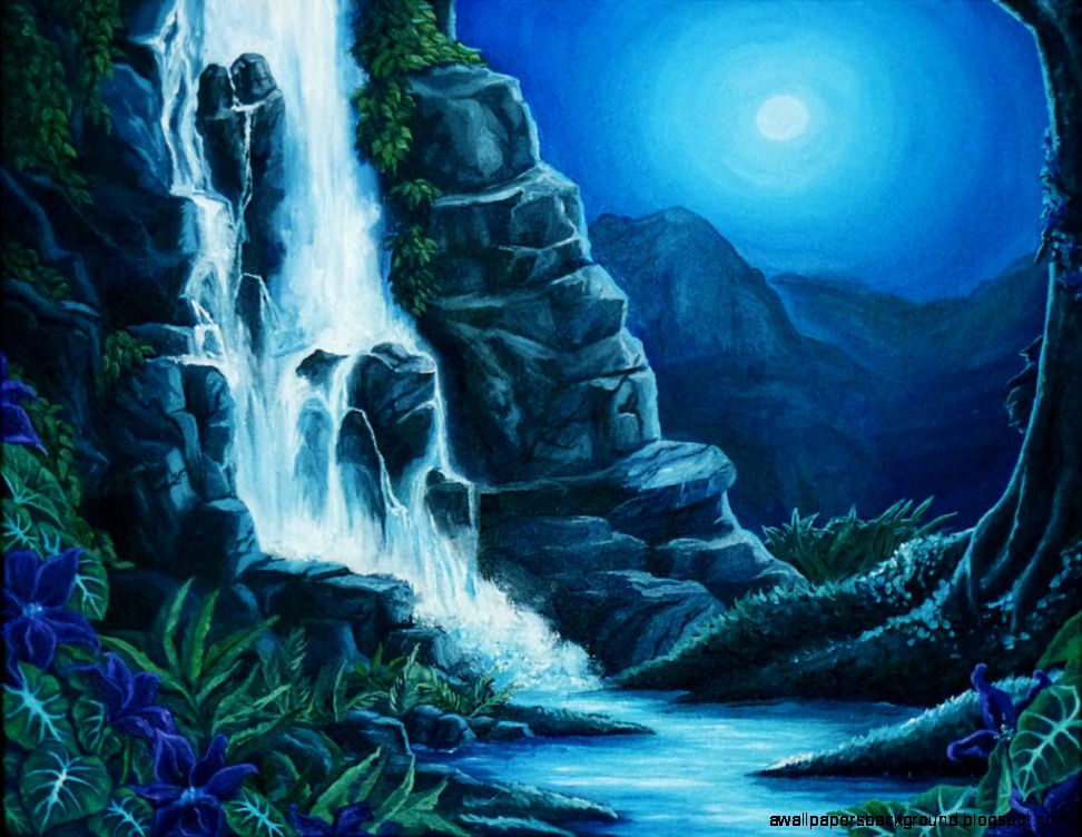 972x752 Jungle Waterfall Drawing Wallpapers Background