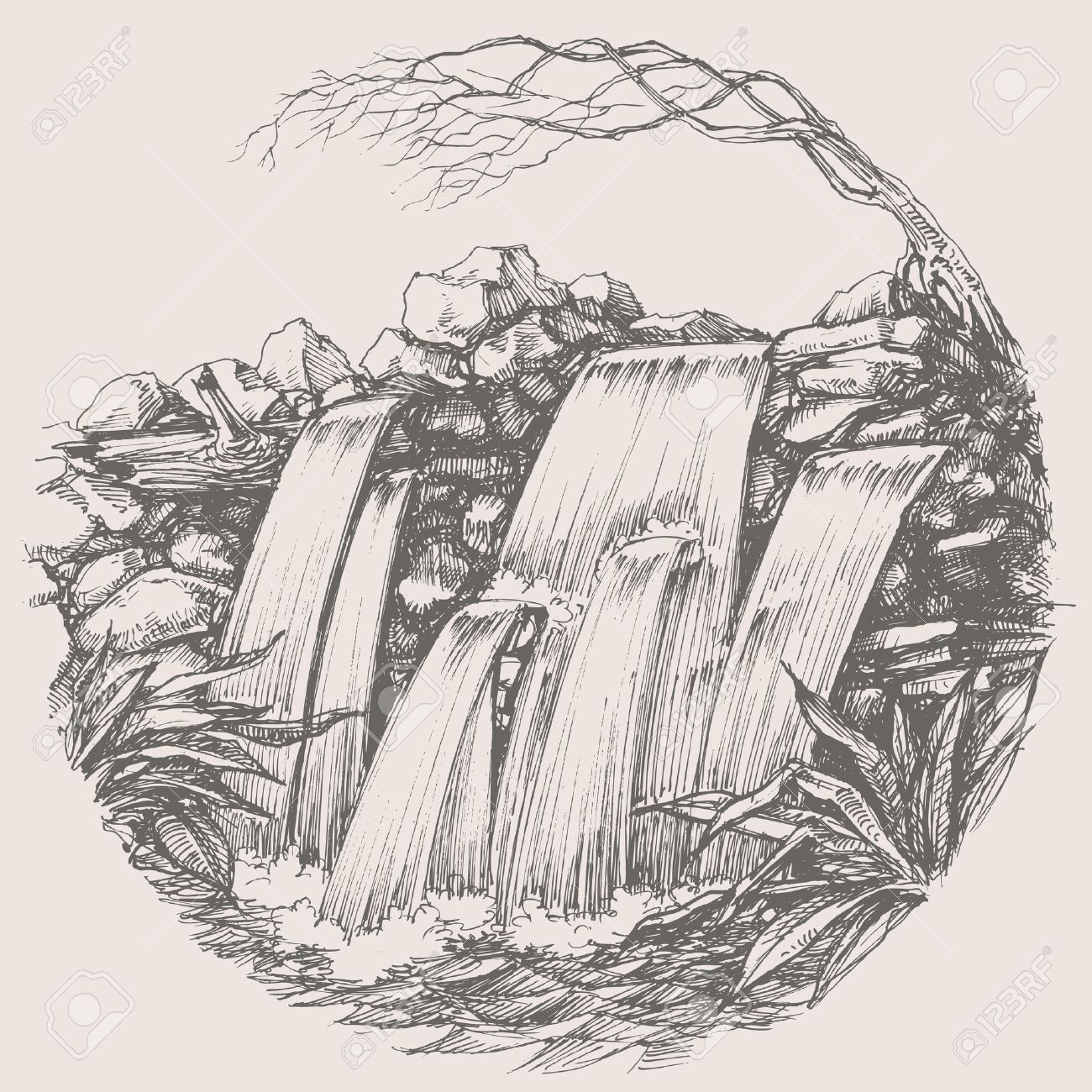 1300x1300 Waterfall Round Drawing Royalty Free Cliparts, Vectors, And Stock